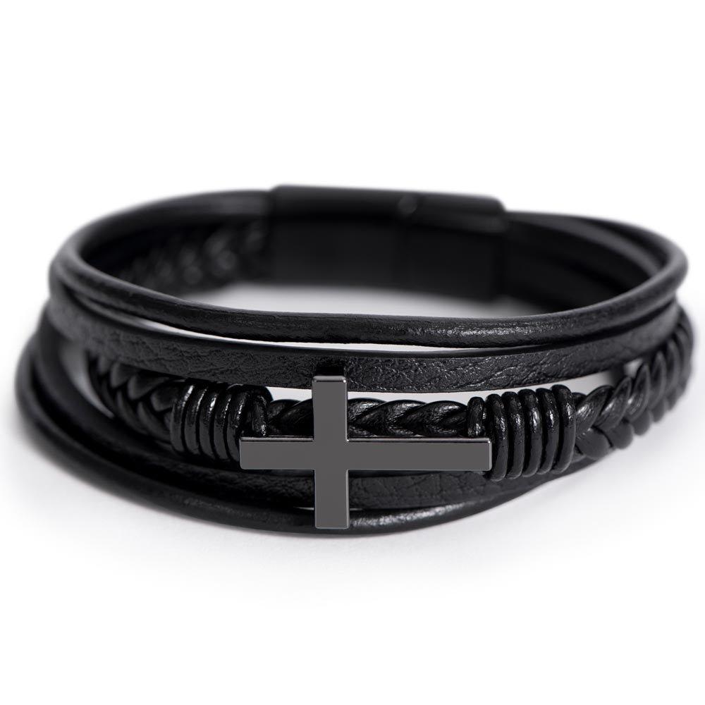 Mens Braided Leather Bracelet with Cross - Special Gift for Christmas, Valentines Day, Anniversary or Birthday
