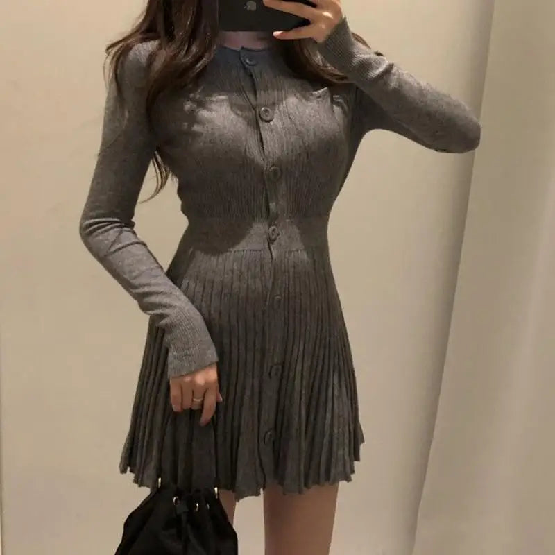 Nukty Women's Bodycon Crochet Knitted Pleated Dress