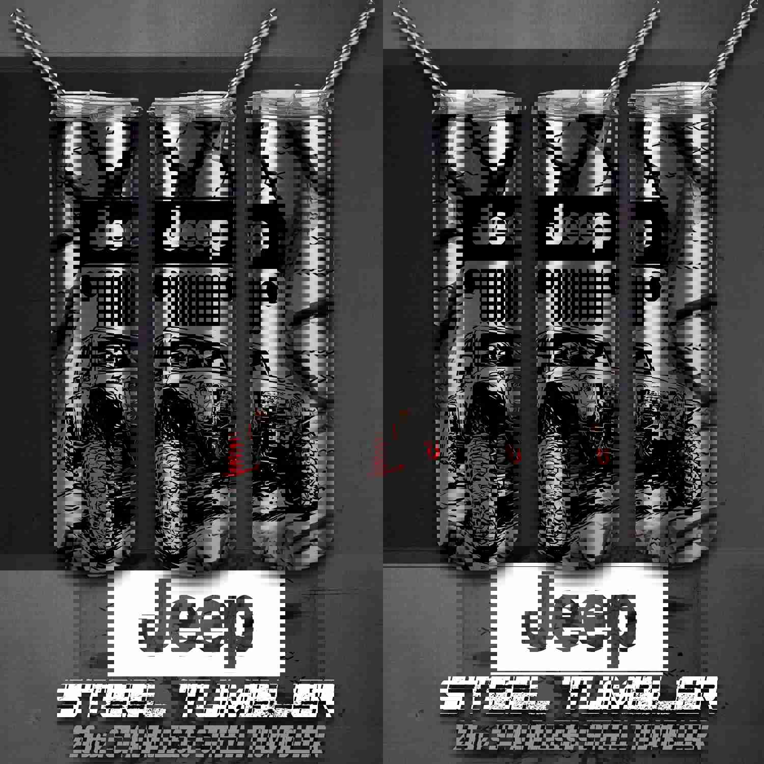 Jeep Tumbler and Car Coasters Set - Stainless Steel & Durable Sandstone