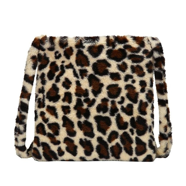 Fashion Leopard Plush Shoulder Bag for Women - Vintage Large Capacity Messenger Bag