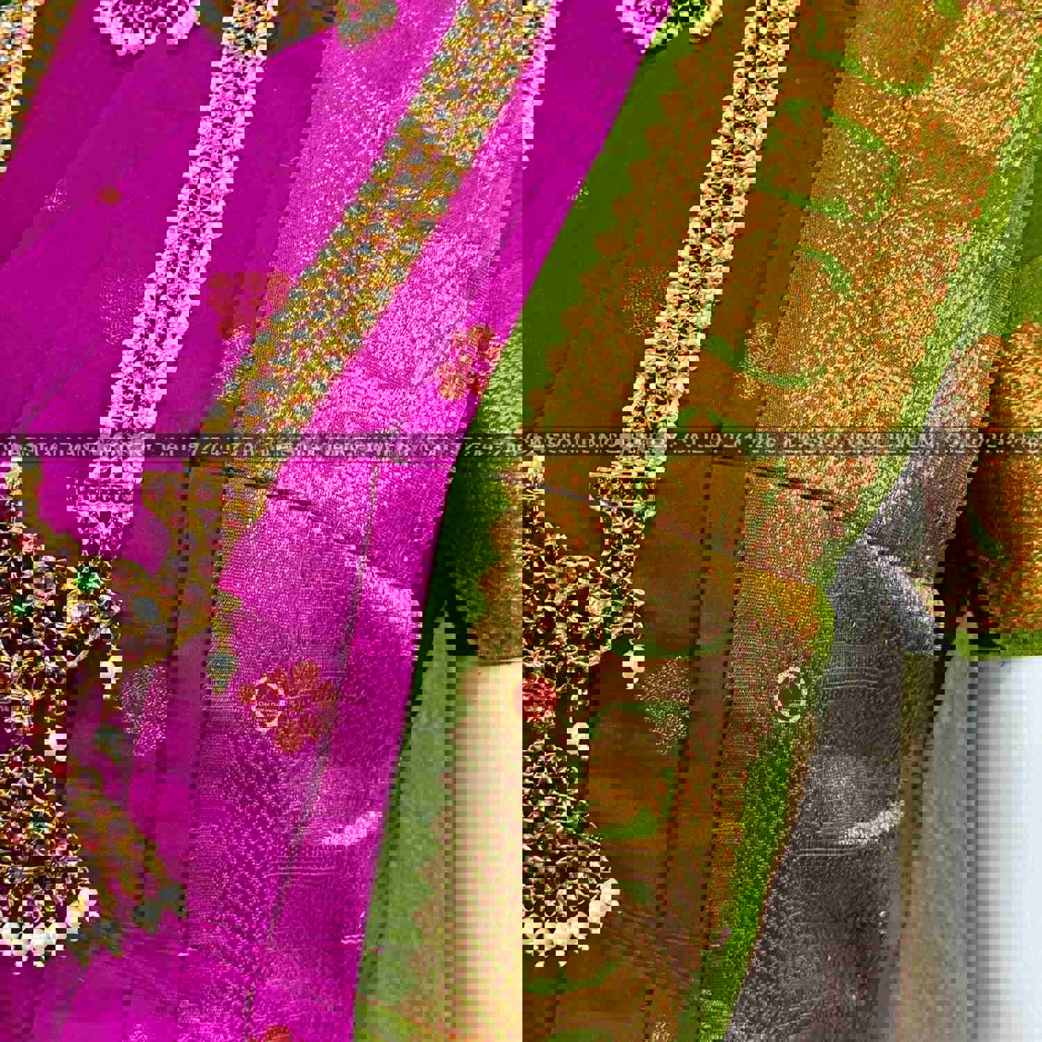 PURPLE GREEN 36 Inch Pant Length Bharatanatyam Copper Zari Dance Costume | Art Silk Dharmavaram Kanchi