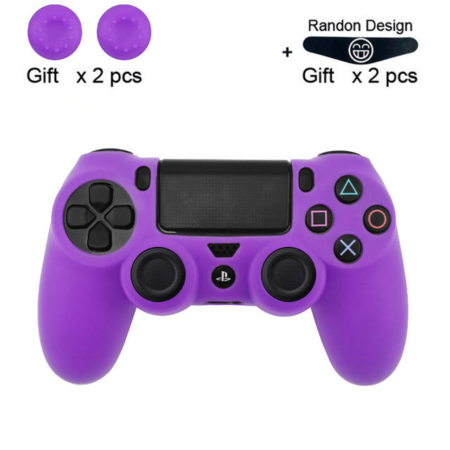 Soft Flexible Silicone Case Cover for Playstation 4 PS4 Pro Slim with LED Light Bar Sticker & 2 Thumb Grips
