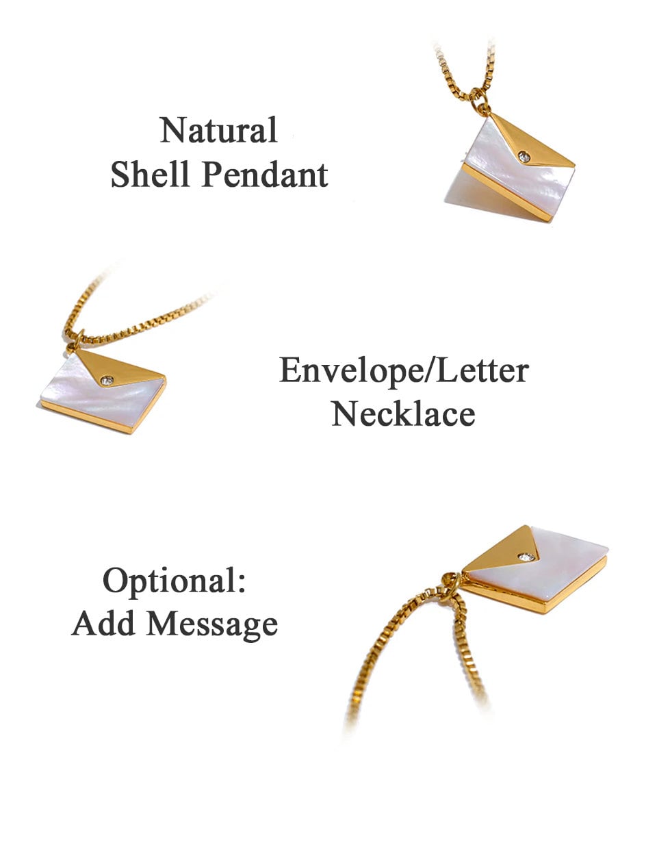 Genie Love Message Necklace - 18k Gold PVD Envelope Necklace with Custom Engraving