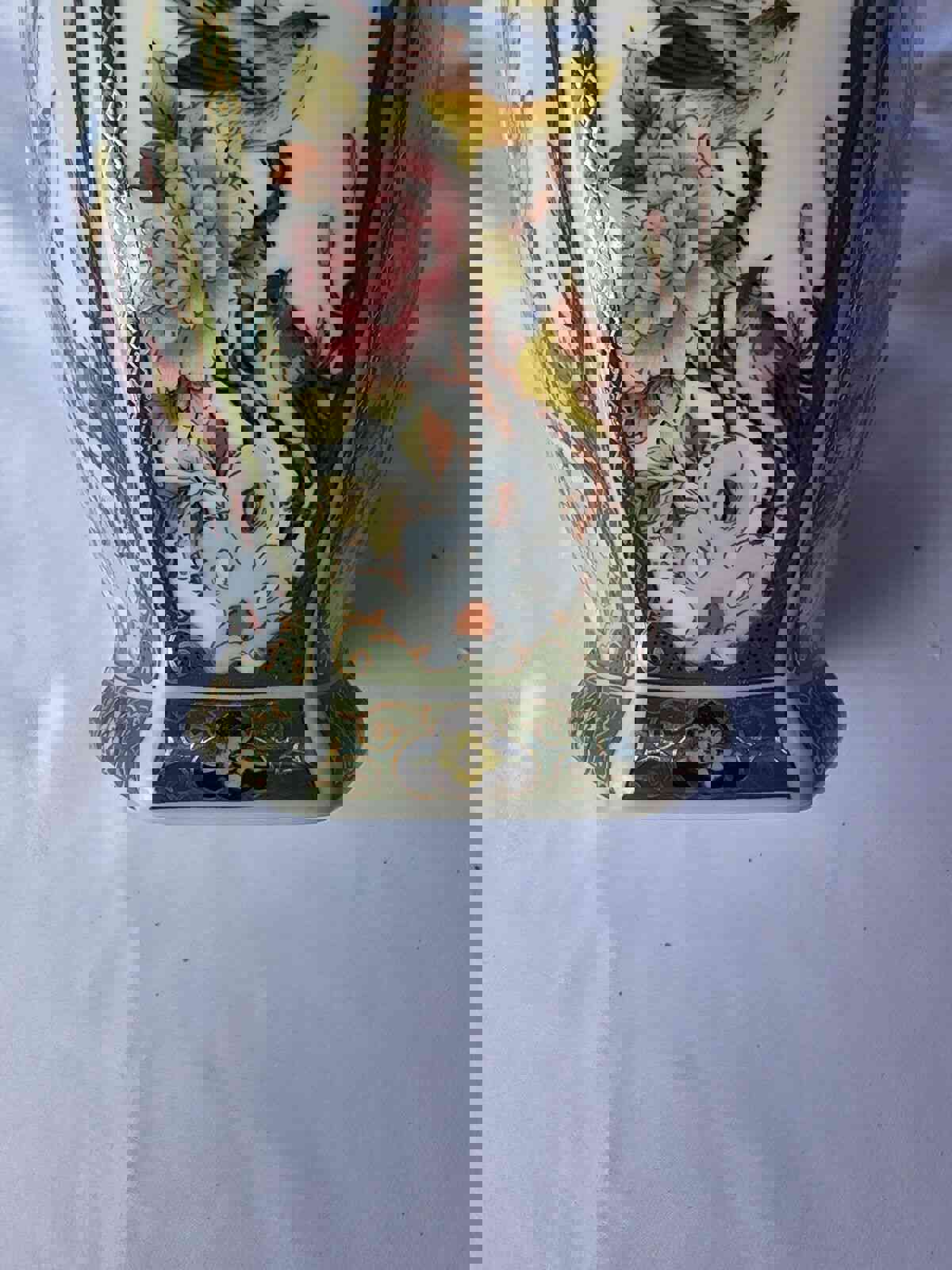 Vintage Japanese Famille Verte Green & Gold Birds Flowers Ginger Jar