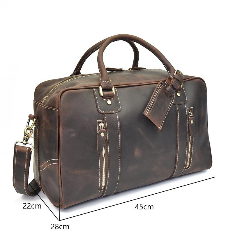 Vintage Leather Men's Large Overnight Weekender Travel Duffle Bag