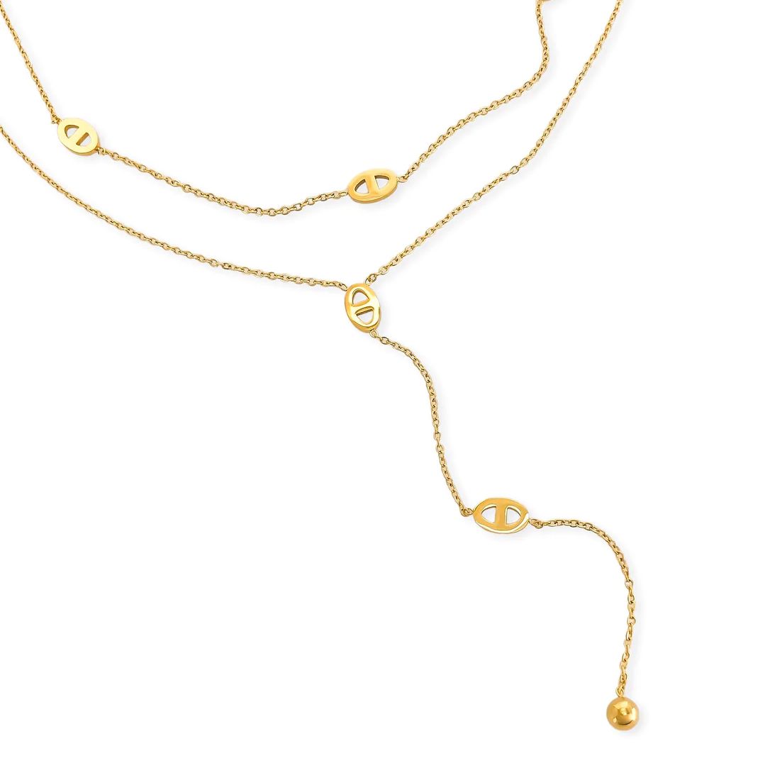 Shira Necklace - Water Resistant Double Layer Lariat Chain with Mariner Links