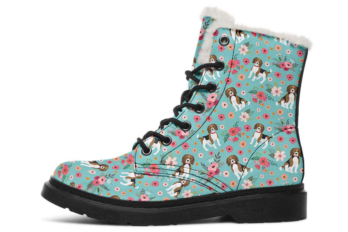 Cute Beagle Flower Winter Boots - Custom Printed Pet Boots