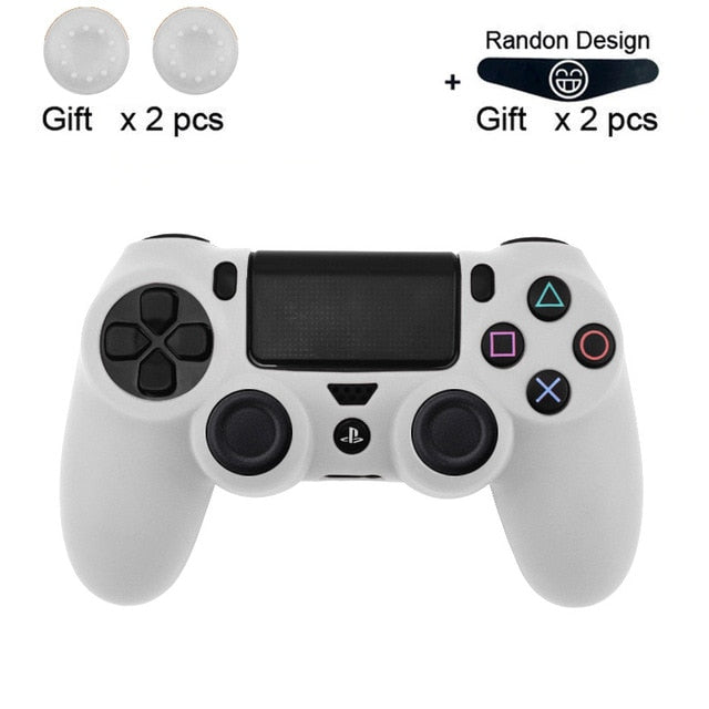 Soft Flexible Silicone Case Cover for Playstation 4 PS4 Pro Slim with LED Light Bar Sticker & 2 Thumb Grips