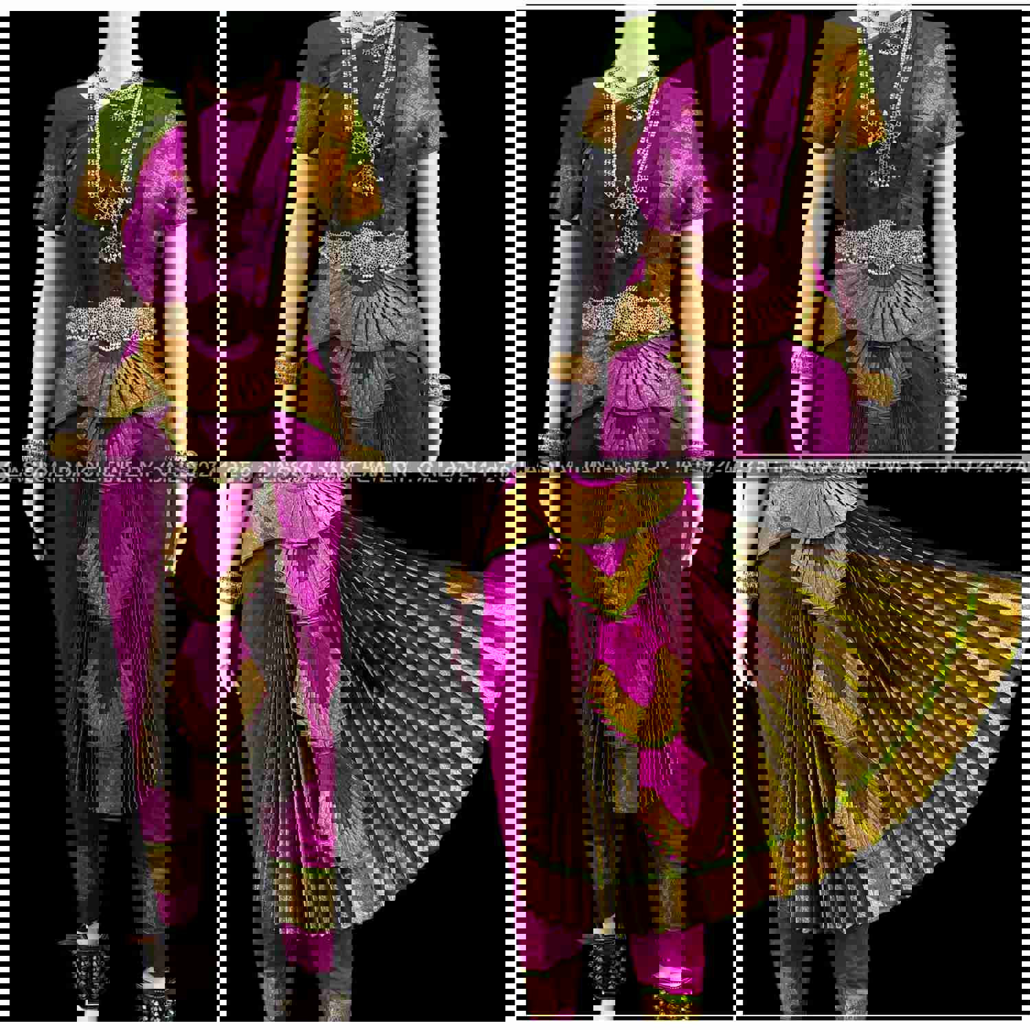 PURPLE GREEN 36 Inch Pant Length Bharatanatyam Copper Zari Dance Costume | Art Silk Dharmavaram Kanchi