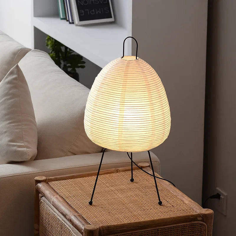 Japanese Rice Paper Lantern LED Table Lamp - Handmade Wabi-Sabi Style for Living Room, Bedroom, and Study