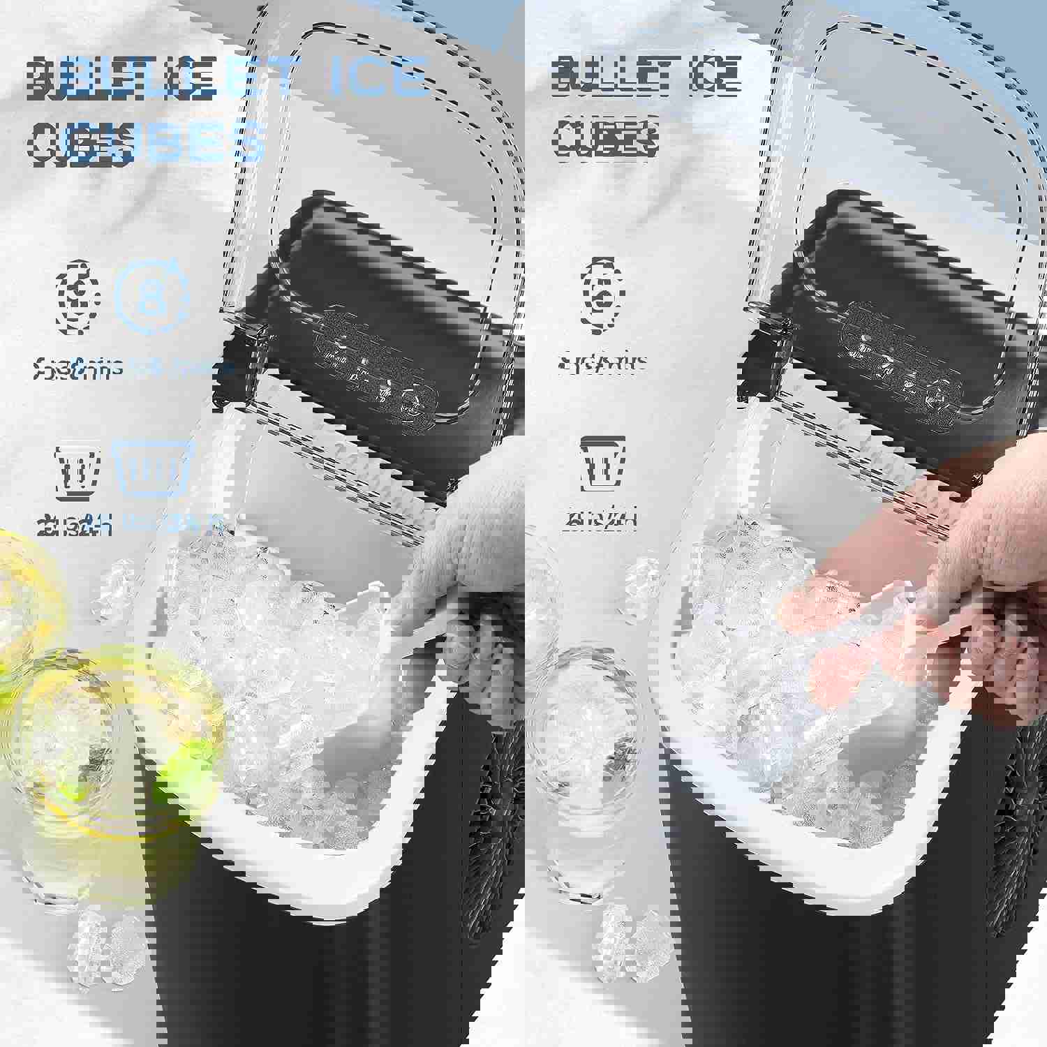 Countertop Ice Maker Machine, Portable Ice Maker with Handle, 27Lbs/24Hrs, 6Mins/9 Pcs Ice Cubes, Self-Cleaning