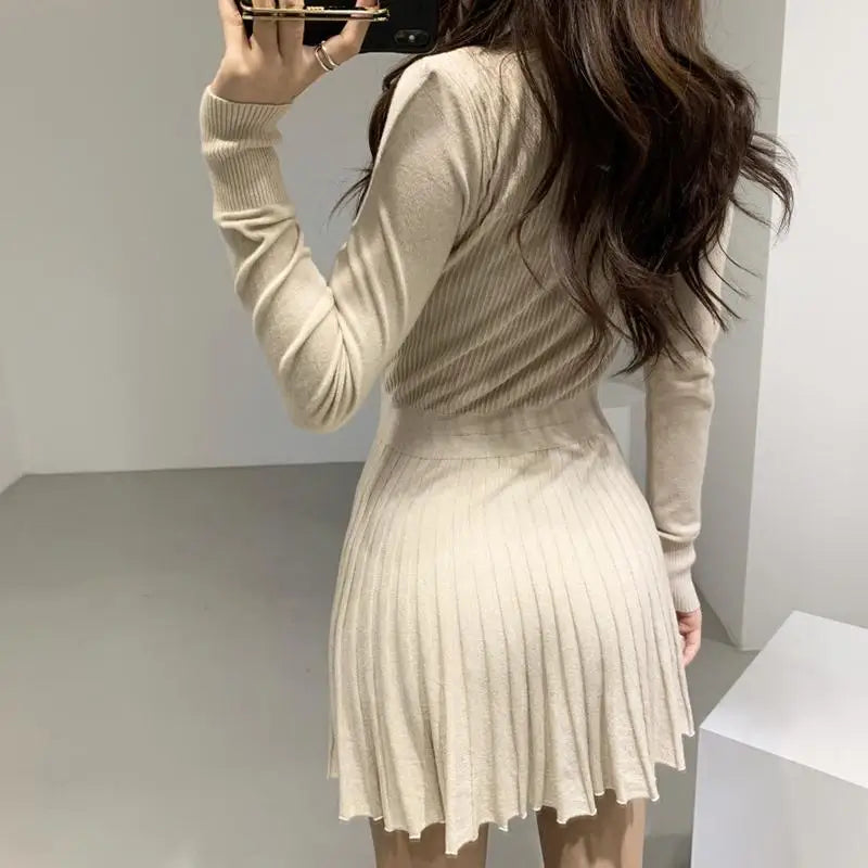 Nukty Women's Bodycon Crochet Knitted Pleated Dress