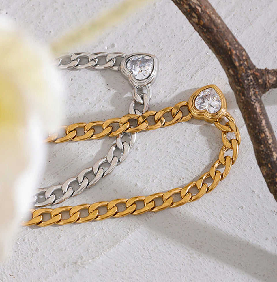 Allure of Affection Heart Necklace - Elegant Crystal Pendant with Cuban Chain
