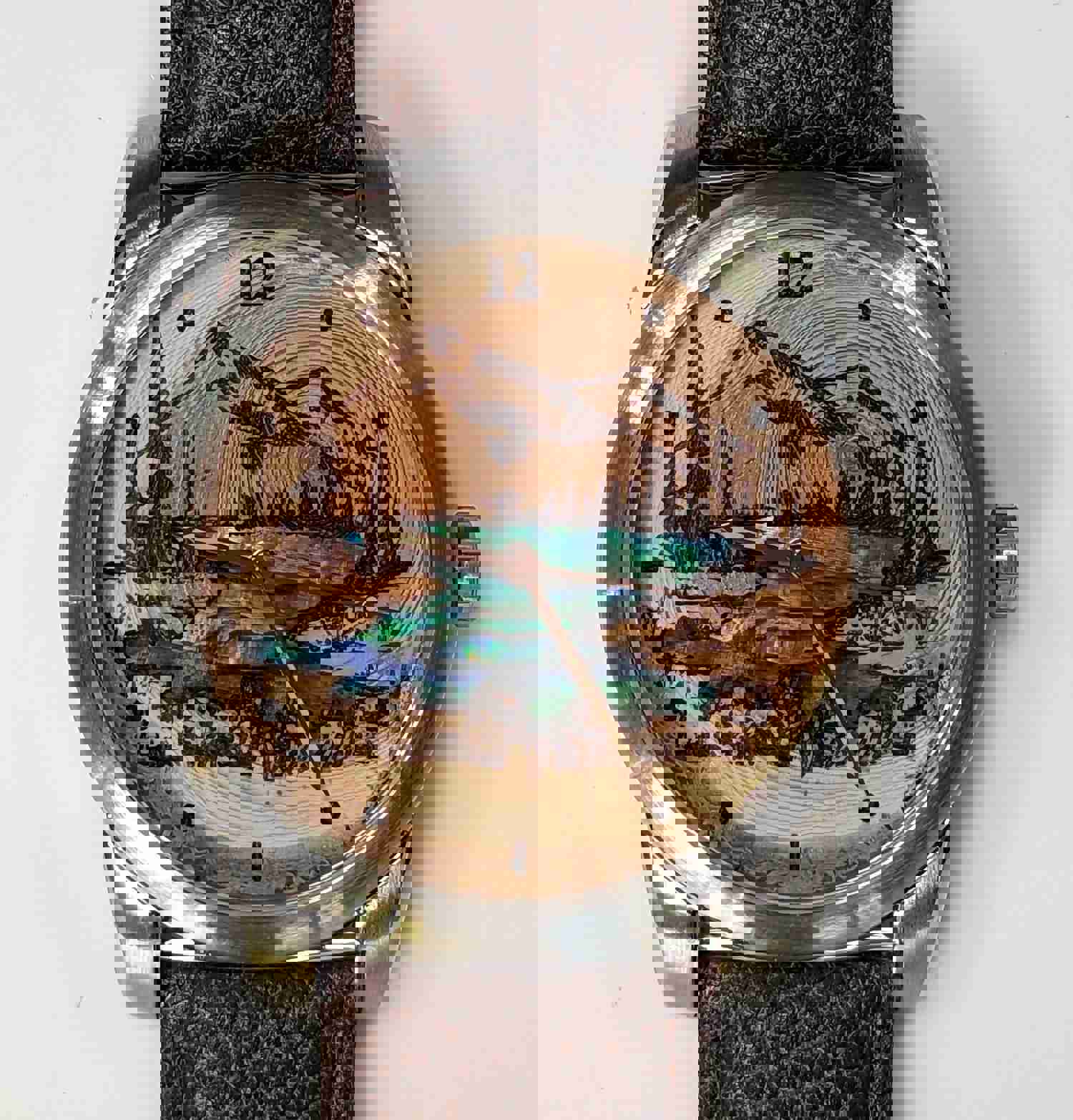 5th Wood Anniversary Watch for Husband - Handcrafted Douglas-fir Tree Slice with Mother-of-Pearl Inlay