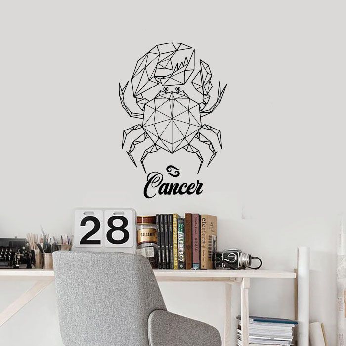 Horoscope Vinyl Wall Art Sticker Decal - Cancer Crab Drawing Silhouette Water Sign