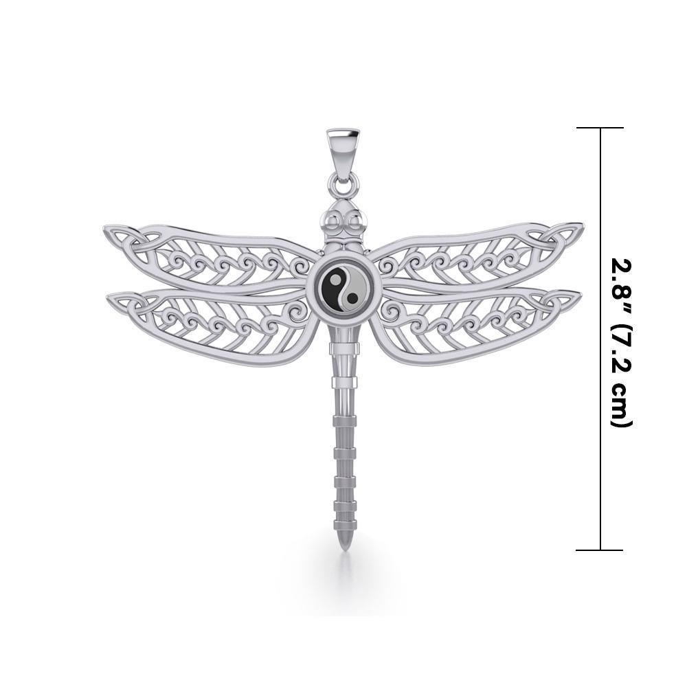 Celtic Dragonfly with Yin Yang Symbol Sterling Silver Pendant TPD5387
