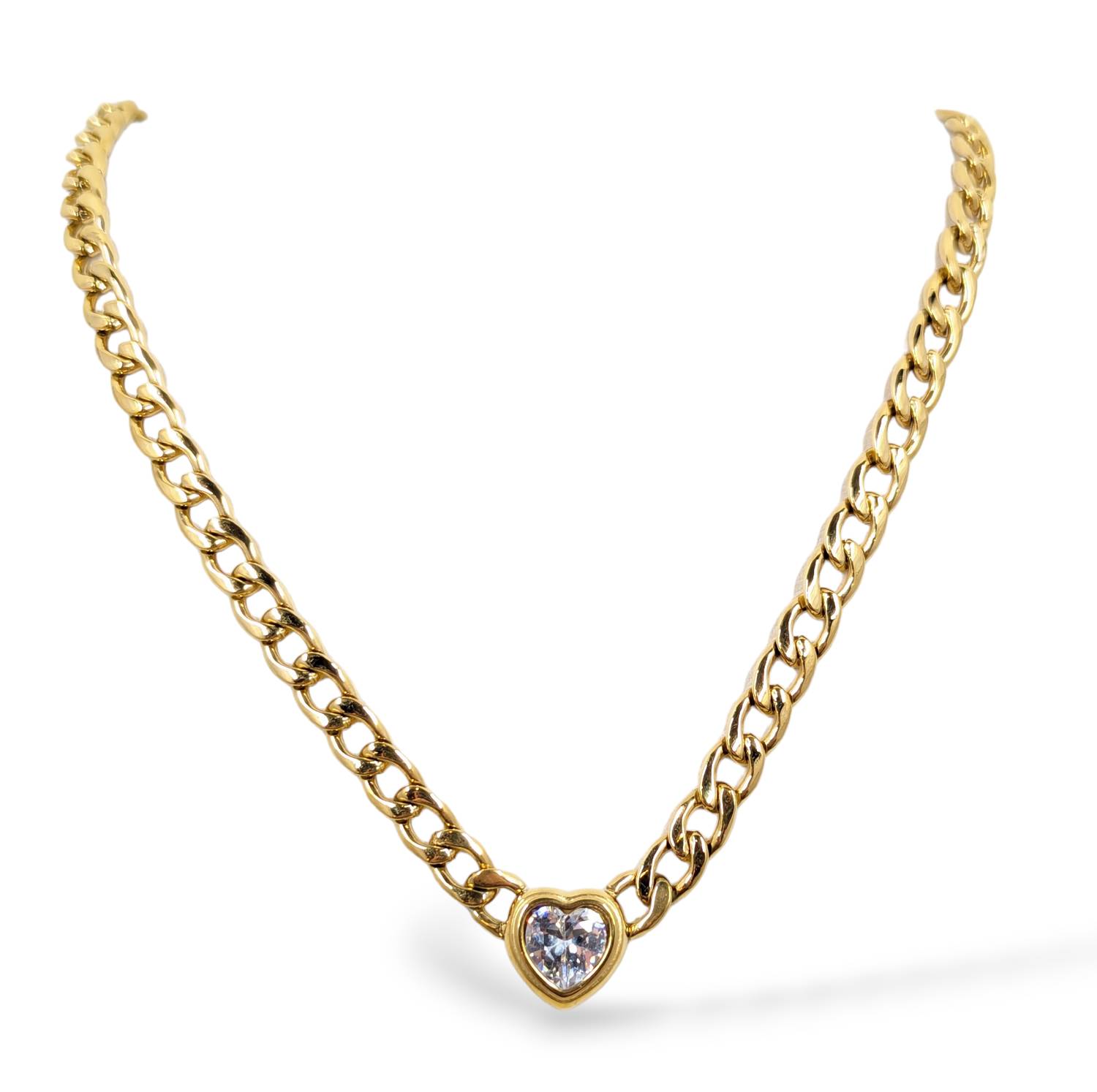 Allure of Affection Heart Necklace - Elegant Crystal Pendant with Cuban Chain