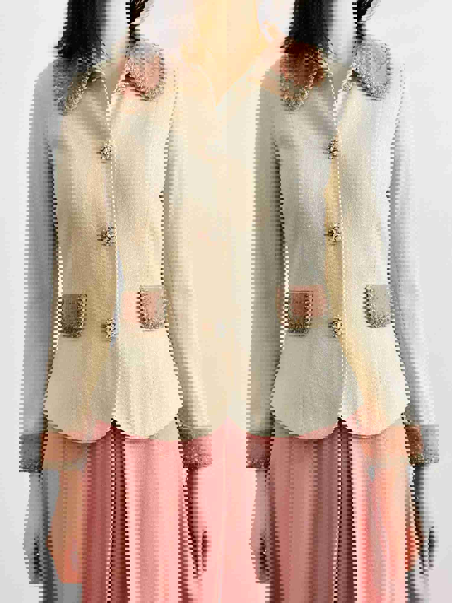 Vintage 1940s Pink Velvet Jacket with Beaded Details and Rhinestone Buttons