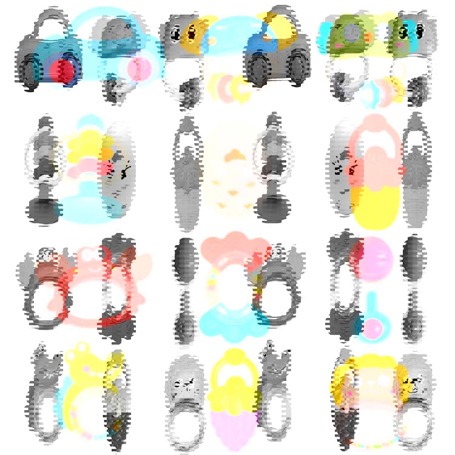 Baby Rattle Teething Handbell Toys 12 PCS Set, Infant Grab N Shake