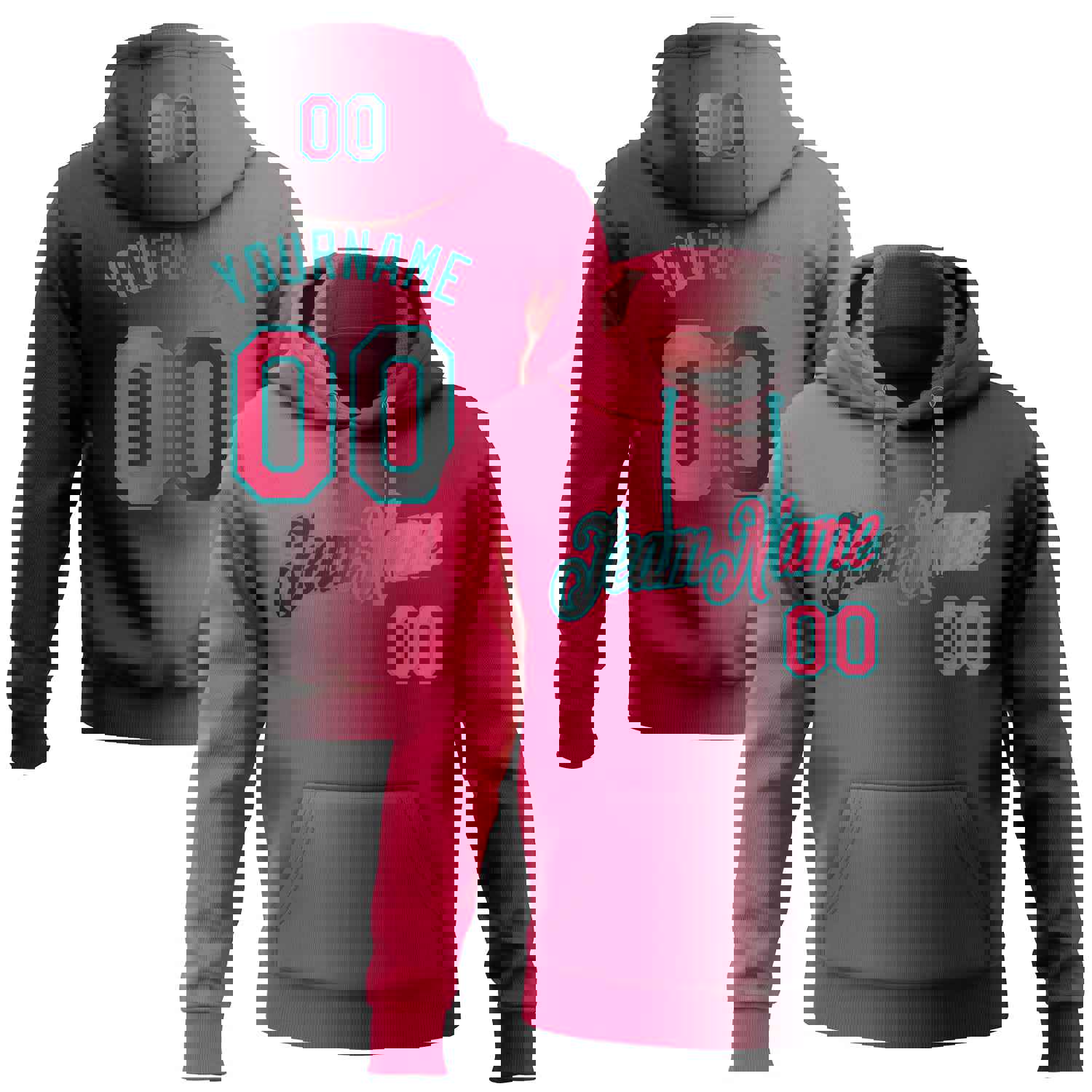 Custom Stitched Black Neon Pink-Teal Gradient Fashion Sports Pullover Sweatshirt Hoodie