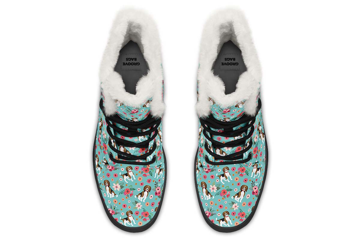 Cute Beagle Flower Winter Boots - Custom Printed Pet Boots