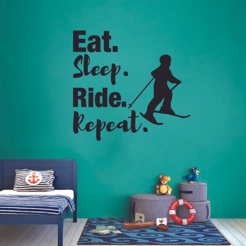 Skiing Quotes Vinyl Wall Sticker Art Wall Decal - Eat Sleep Ride Repeat Skiing Ski Motivation Quote