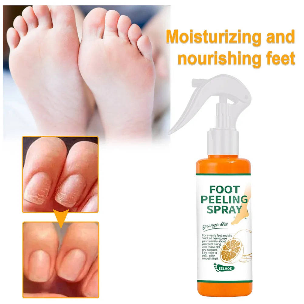 100ml Orange Essential Oil Foot Peeling Spray - Dead Skin Exfoliator & Moisturizer for Pedicure Care