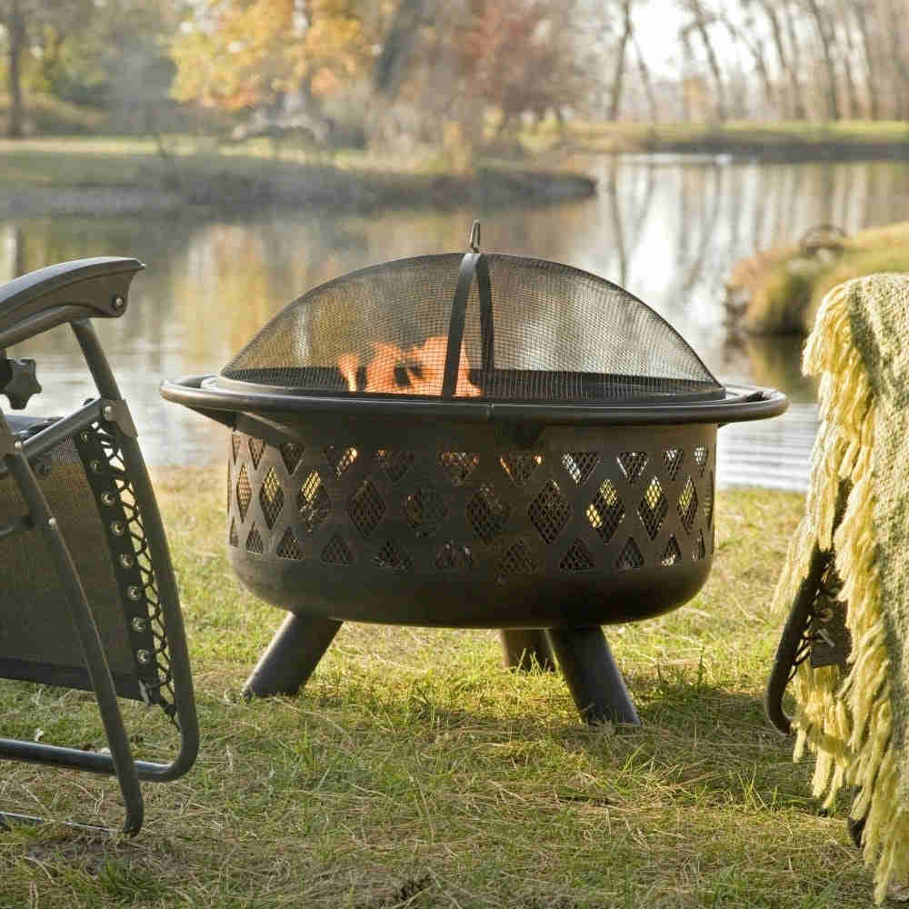 36-inch Bronze Fire Pit with Grill Grate and Spark Screen Cover