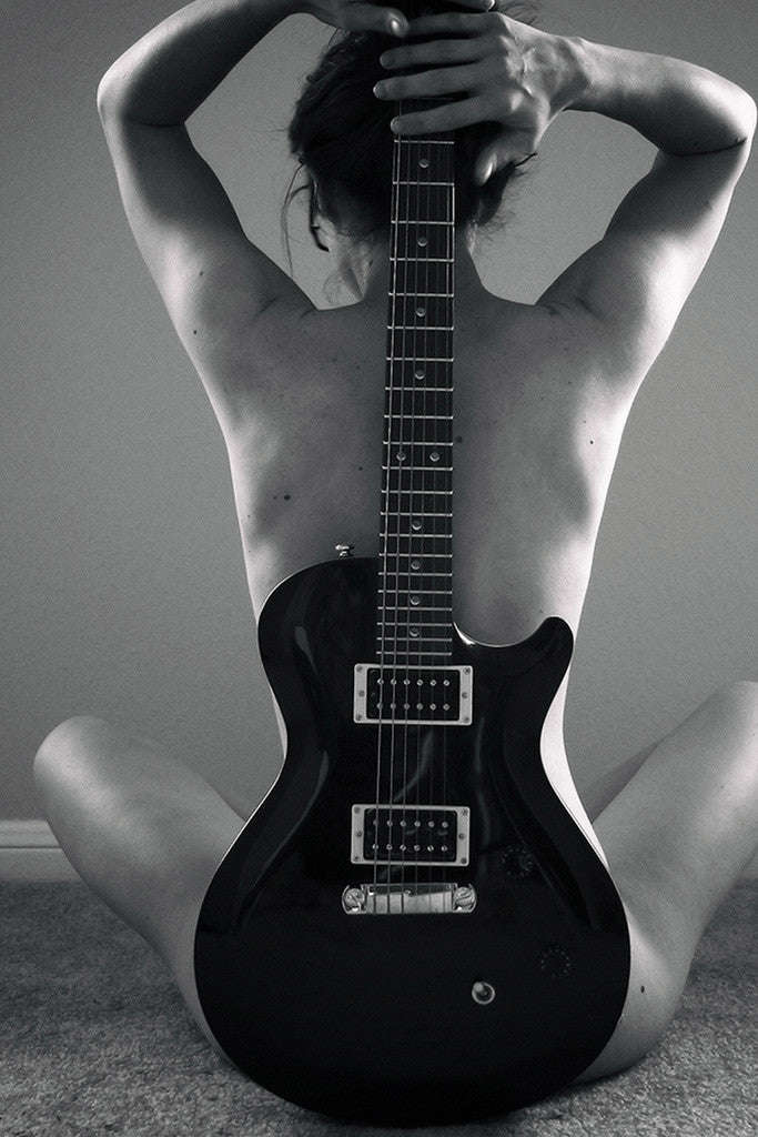 Hot Girl Guitar Rock Music Black and White Poster