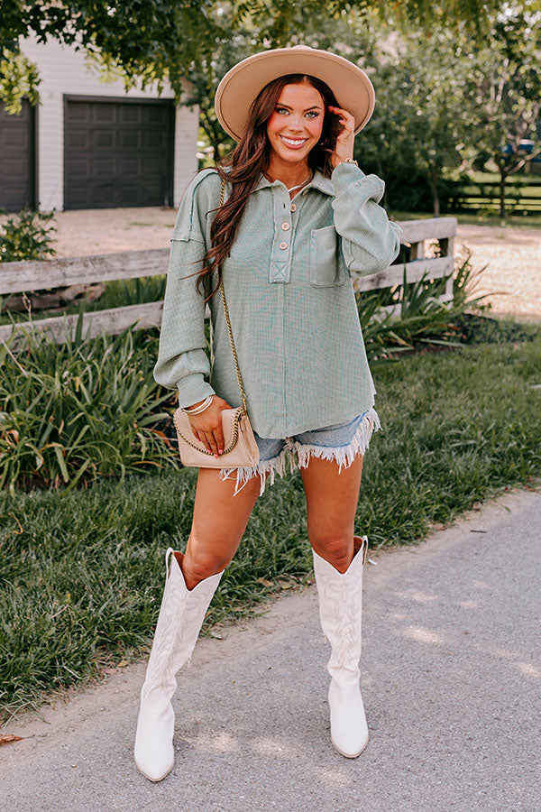 Proper Style Waffle Knit Sweatshirt In Pear