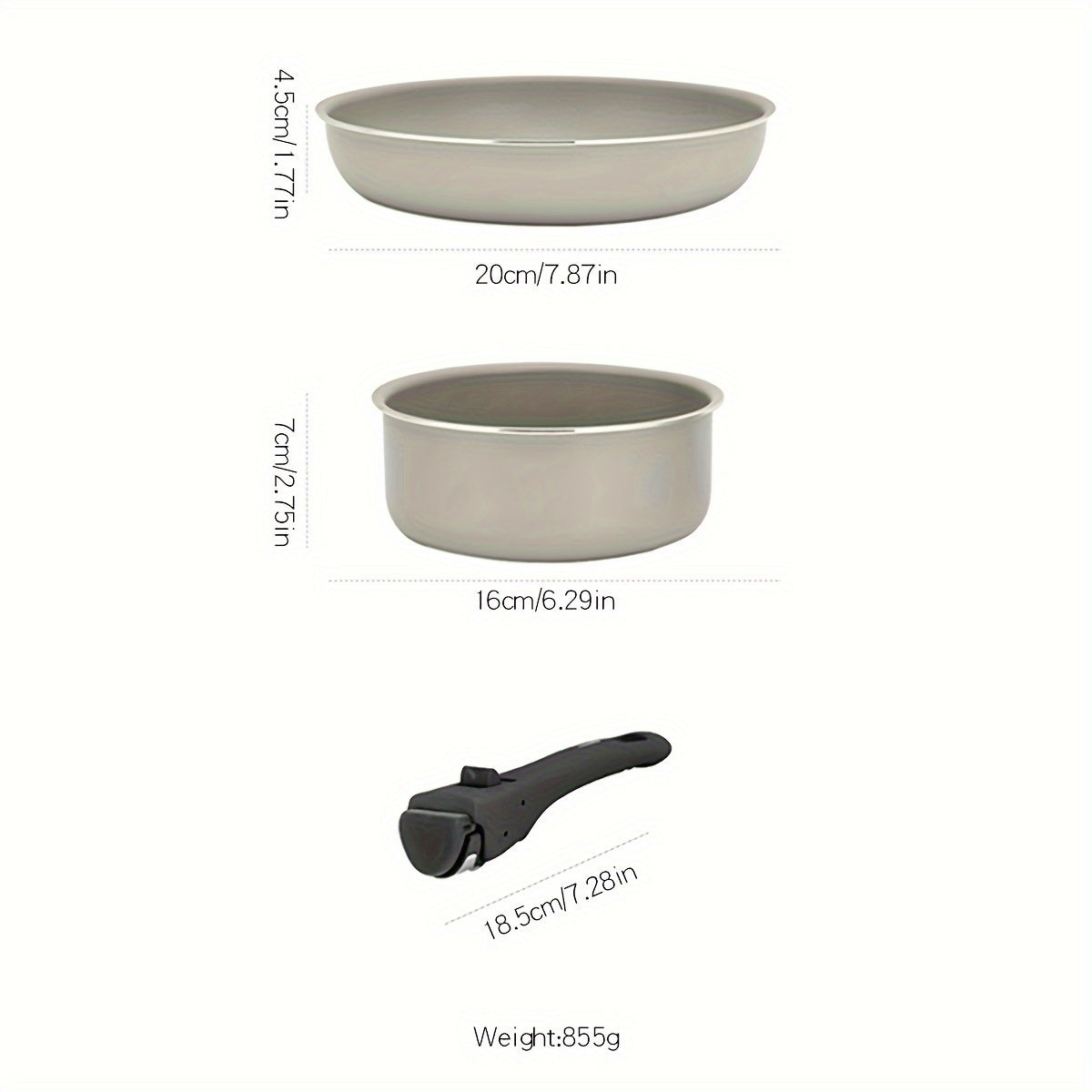 3pcs Detachable Handles Pot and Pan Set for Camping, Fishing, Hiking, and Outdoor Activities - Durable Kitchenware
