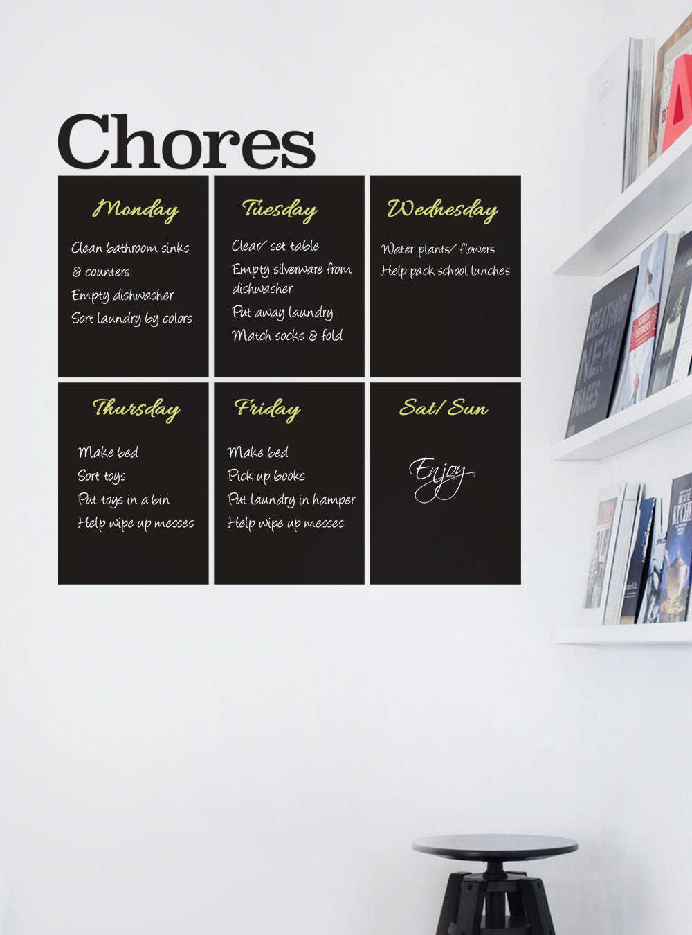 Chores Chart Chalkboard Wall Decal for Family Organization