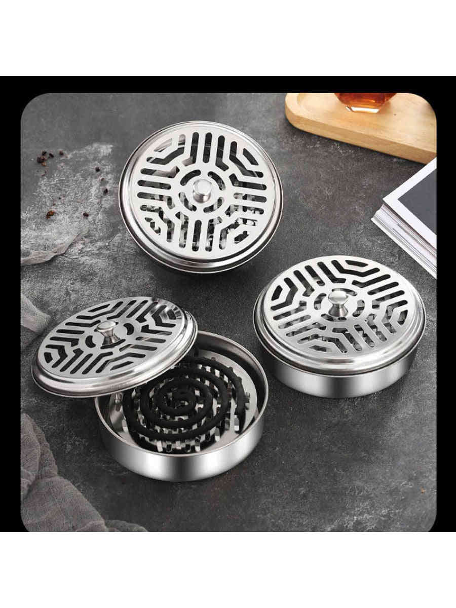 Stainless Steel Mosquito Coil Holder with Ash Tray & Lid for Indoor and Outdoor Use