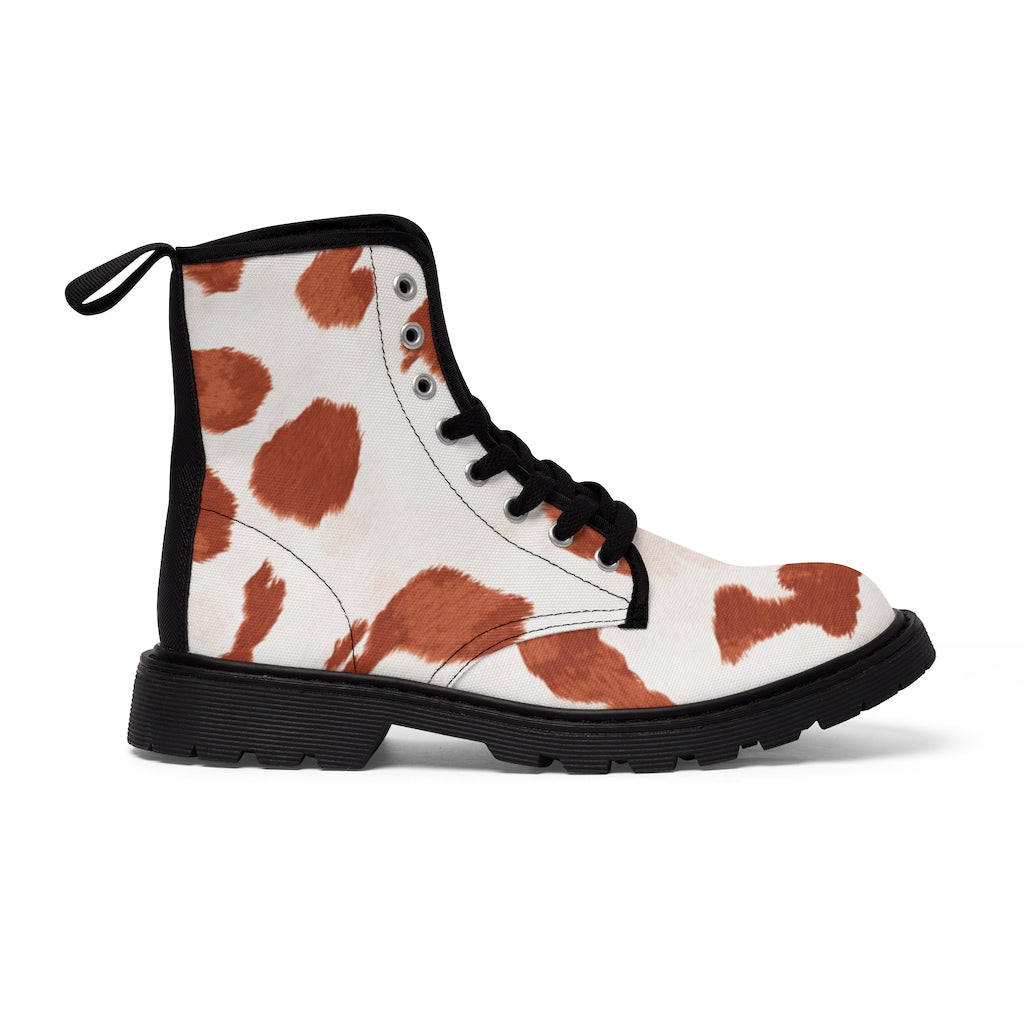 Red Cow Print Canvas Boots for Women