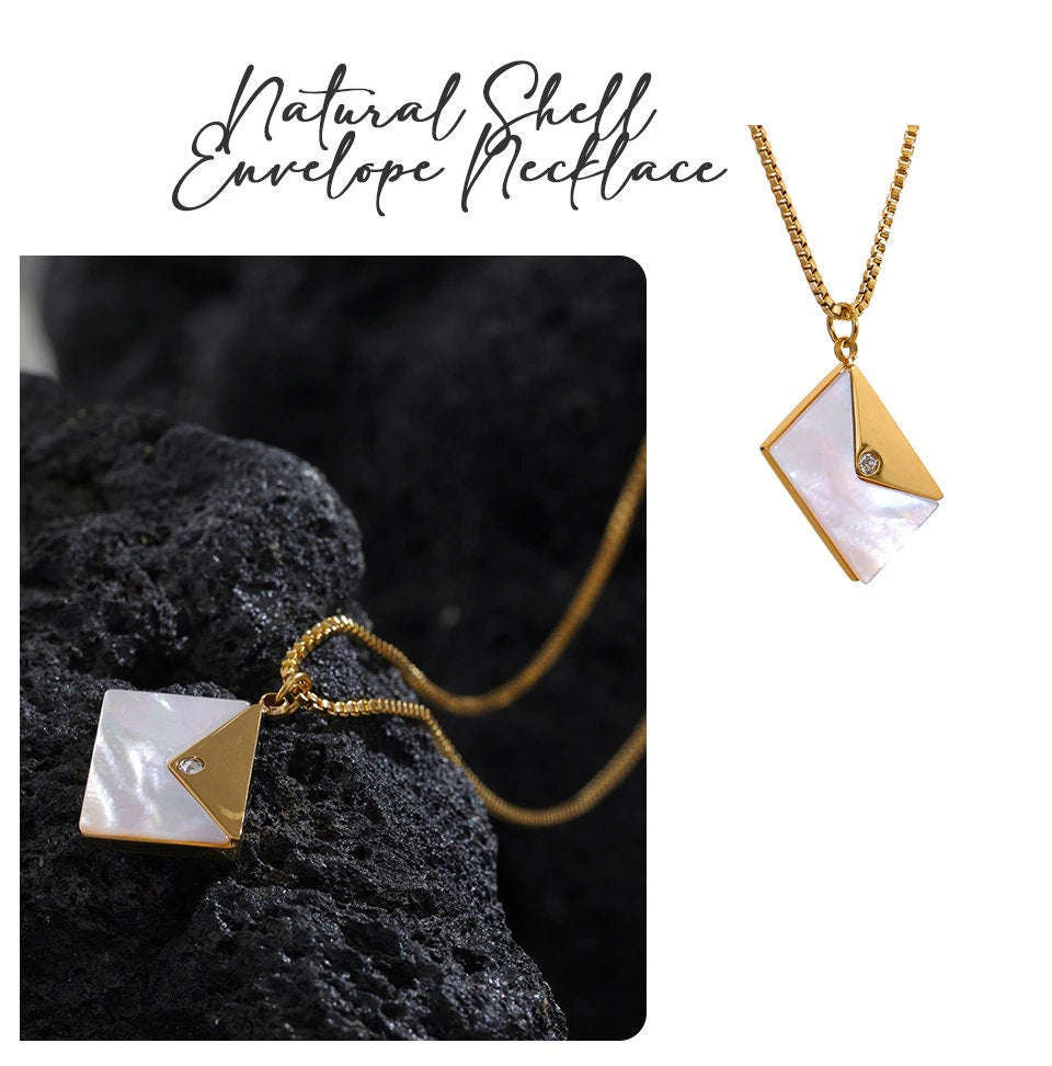 Genie Love Message Necklace - 18k Gold PVD Envelope Necklace with Custom Engraving