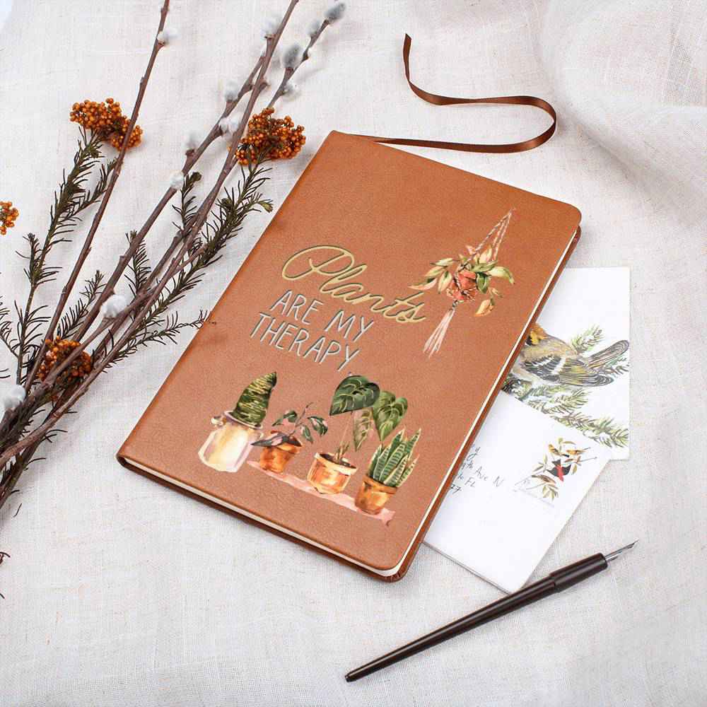 Plants Are My Therapy - Leather Journal - Birthday or Christmas Gift For Boho Plant Lover