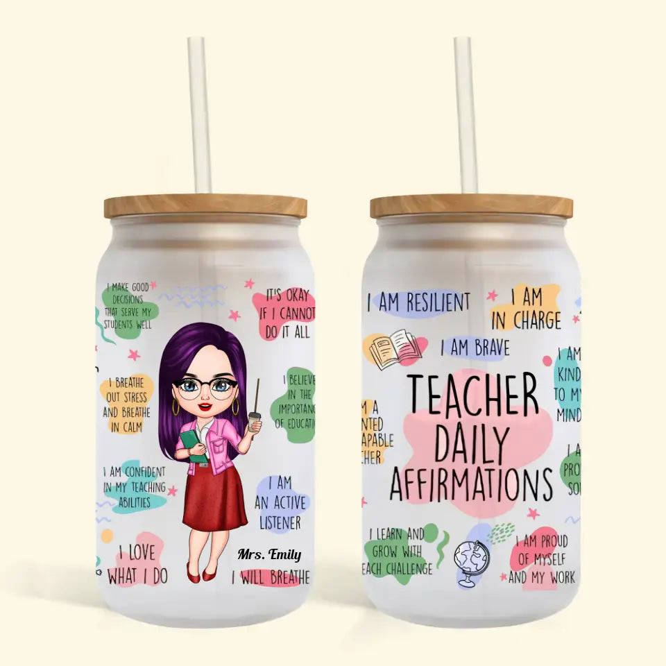 Personalized Glass Can - Custom Teacher's Day & Birthday Gift with Daily Affirmation
