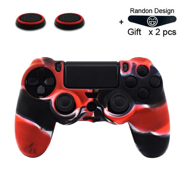 Soft Flexible Silicone Case Cover for Playstation 4 PS4 Pro Slim with LED Light Bar Sticker & 2 Thumb Grips