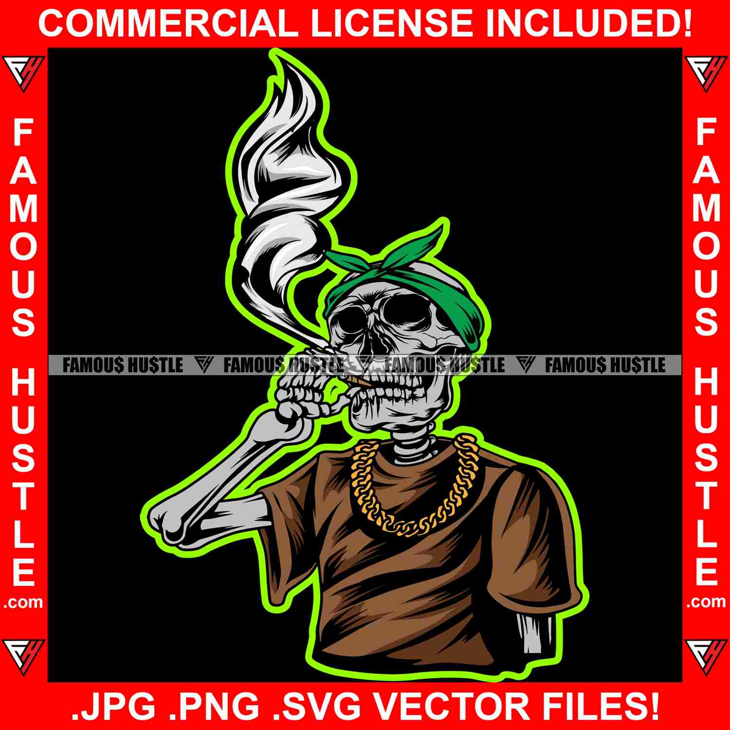 Trap Life Gangster Skull Face Skeleton Bandana Graphic Design T-Shirt Print