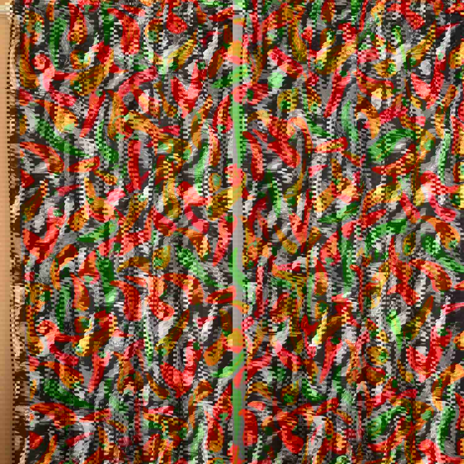 Cotton Curtain with Fruits Print - 58 Inch Wide Chili Peppers Black