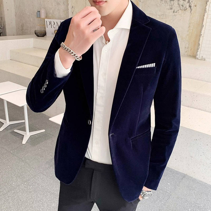 2021 Men's Golden Velvet Suit - Slim Fit Business Blazer for Wedding & Formal Occasions