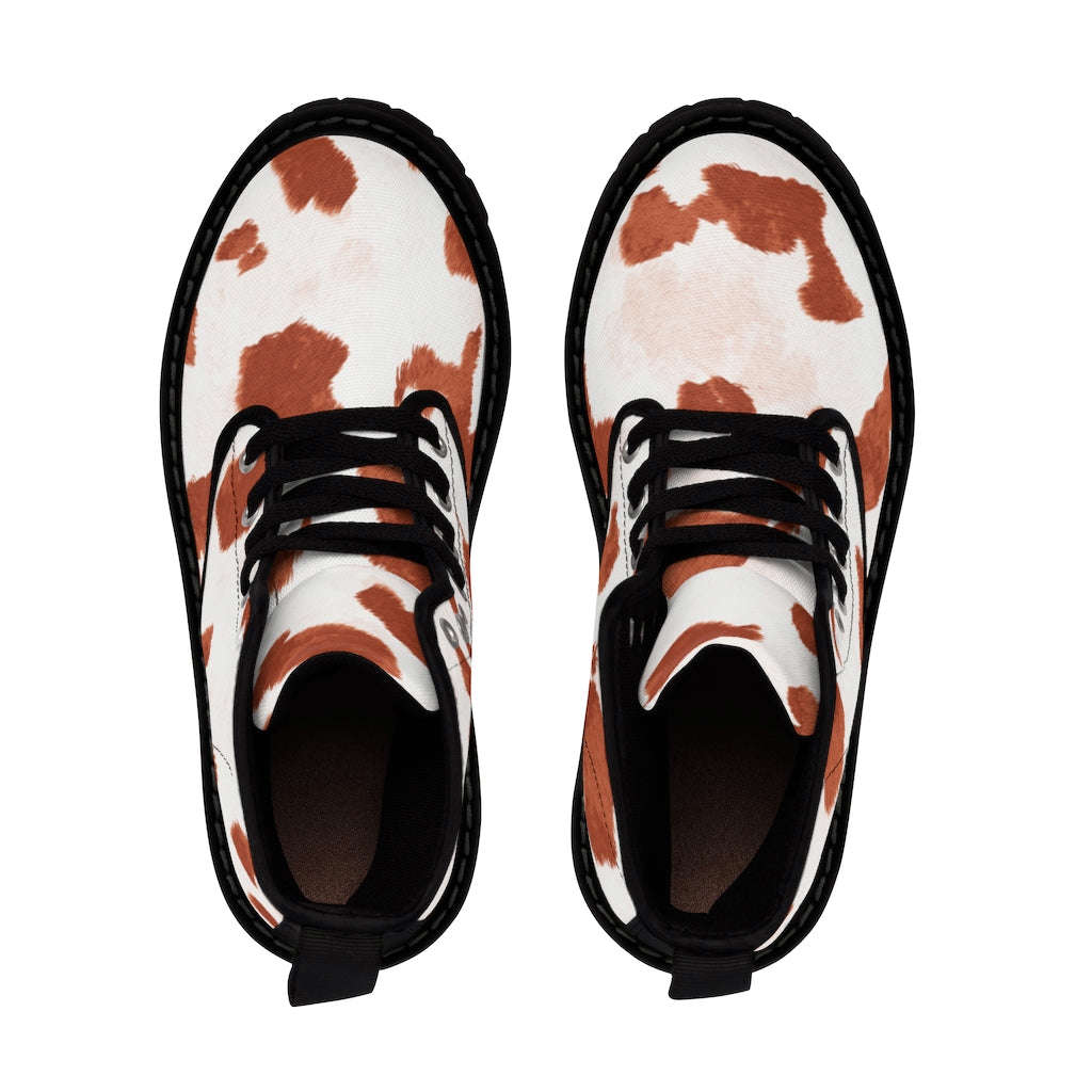 Red Cow Print Canvas Boots for Women