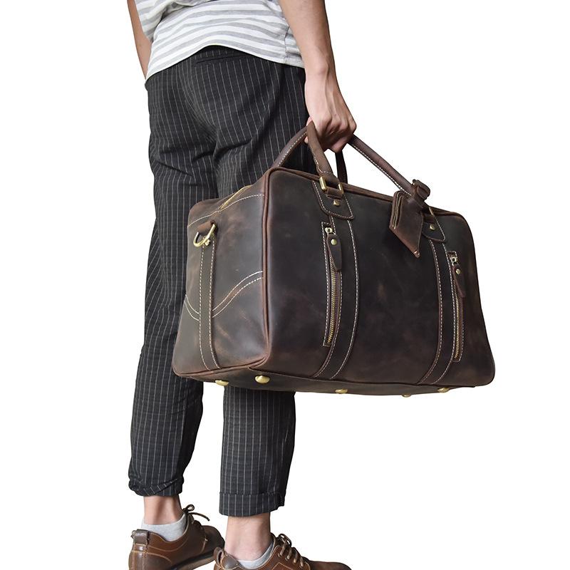 Vintage Leather Men's Large Overnight Weekender Travel Duffle Bag