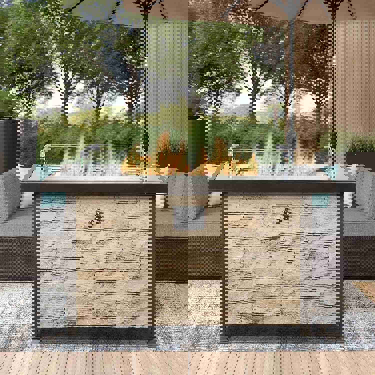 Outdoor Propane Gas Fire Pit Table, 44 Inch 50,000 BTU with Auto-Ignition