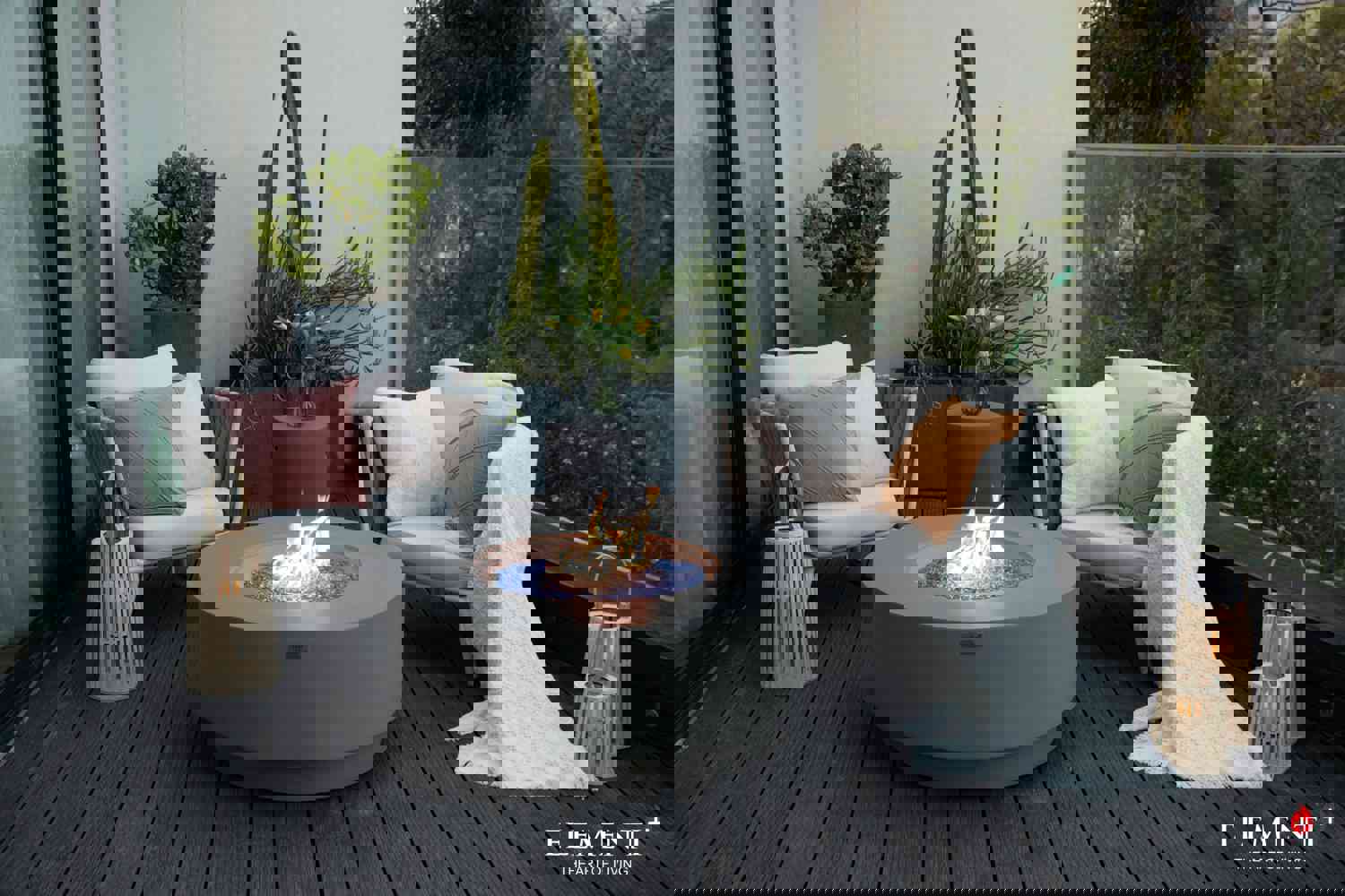 Colosseo Modern Smooth Concrete Round Fire Pit Table