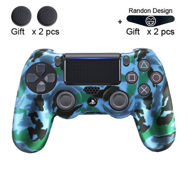 Soft Flexible Silicone Case Cover for Playstation 4 PS4 Pro Slim with LED Light Bar Sticker & 2 Thumb Grips