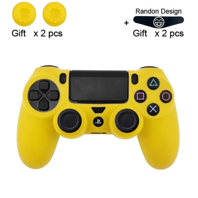 Soft Flexible Silicone Case Cover for Playstation 4 PS4 Pro Slim with LED Light Bar Sticker & 2 Thumb Grips