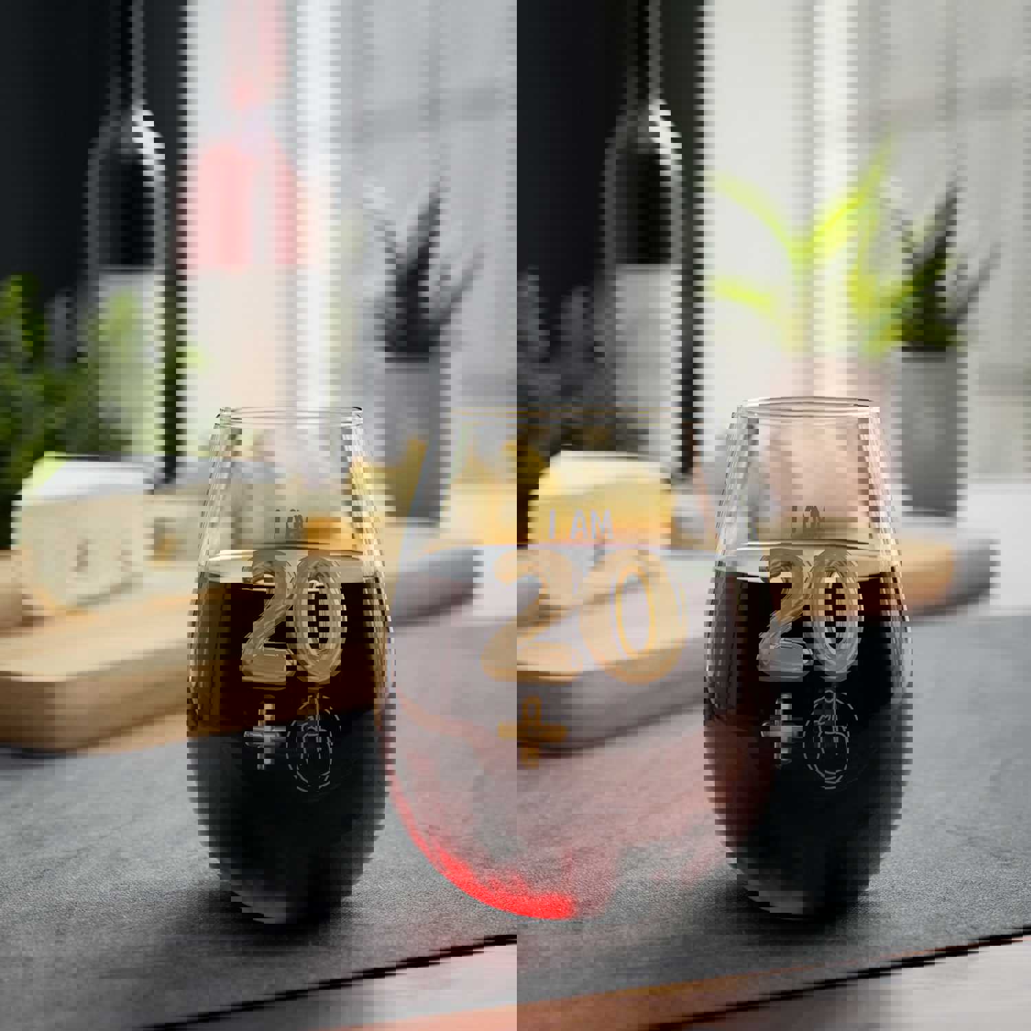 21st Birthday Stemless Wine Glass - Funny Gift with Middle Finger Design