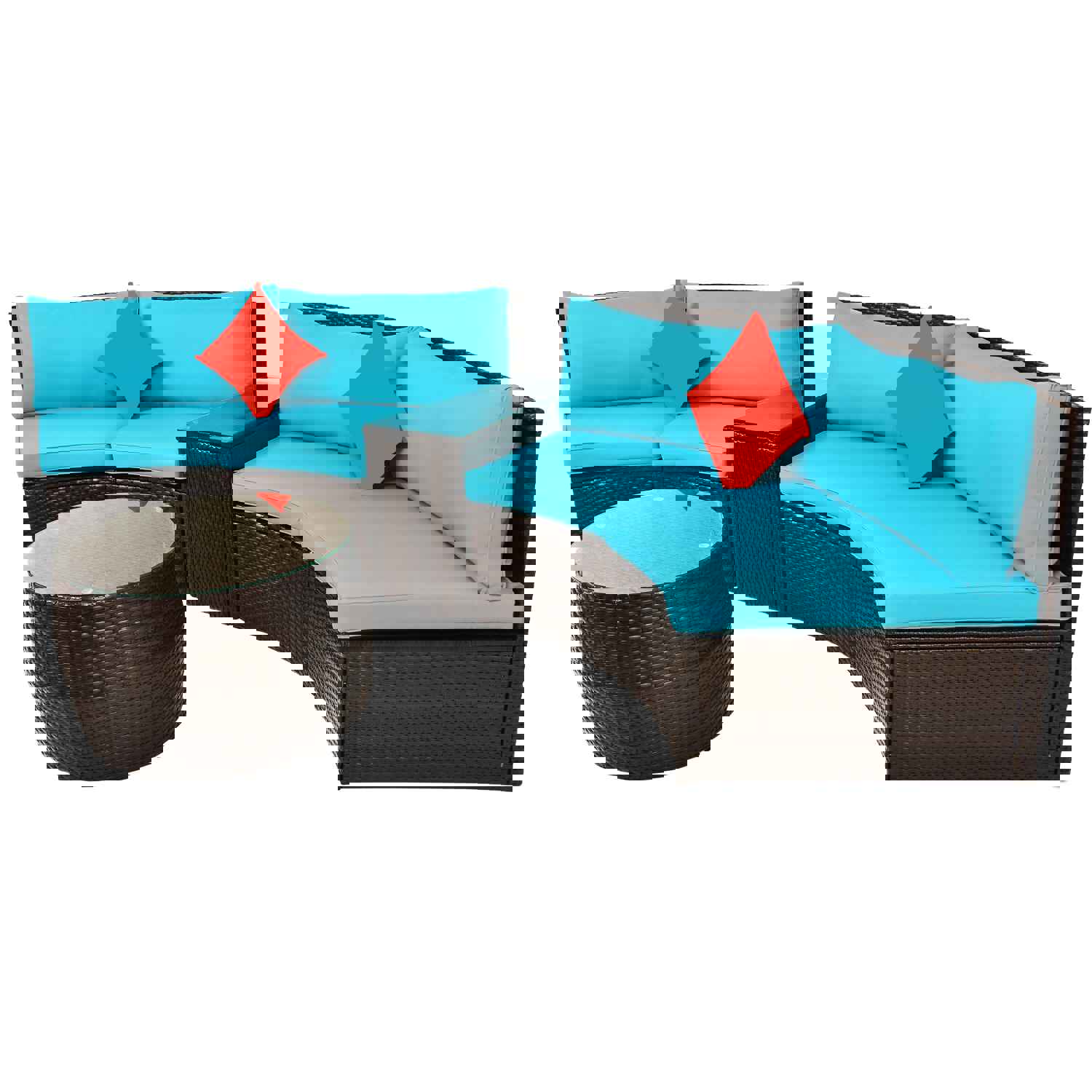 TOPMAX 4-Piece Outdoor Half-Moon Sectional Wicker Sofa Set with Coffee Table and Pillows