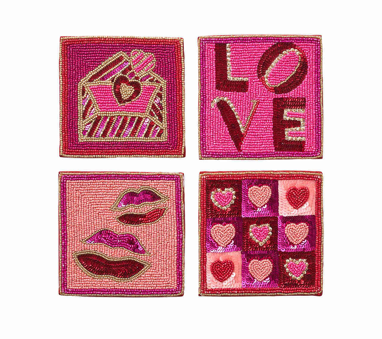 Kim Seybert Amore Drink Coasters: Pink & Red Set of 4 in Gift Bag
